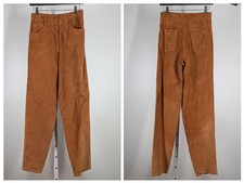Vintage 90s Spiegel Suede Leather Pants Tan Camel High Waist Pleated Tapered 27"