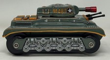 Vintage Tin M-48 BATTERY OPERATED Litho Army TANK