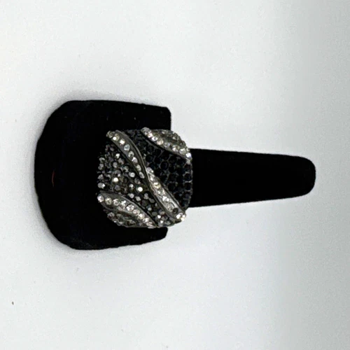 Lot of 3 Silver & Black Tone Crystal Pavé Band/Cocktail Rings Size 8.5 - product listing photo