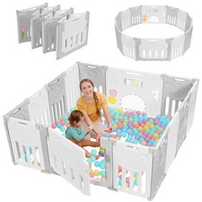 Baby Playpen 14-Panel Foldable Play Pen Babies 6-12 Months Grey White Foldable