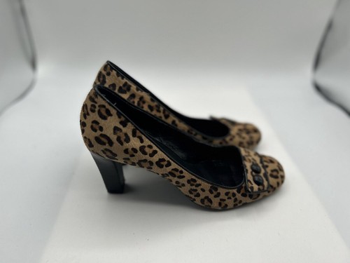 Franco Sarto Heels Women's Sz 7M Brown Suede Slip On Square Toe Leopard Print - Picture 1 of 6