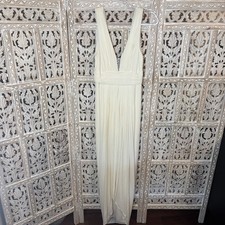 BCBG MAXAZRIA Ivory Pleated Front Draped Back Formal Gown Maxi Dress Size Small