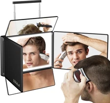 5 Way Mirror for Hair Cutting with LED Light, 360° Barber Mirrors with Adjustabl
