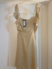 Nasty Girl Square Neck Frill Linen Mini Dress Sz 10