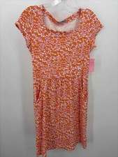 J Mclaughlin Orange Size Small Printed Shift Knee Length Short Sleeve Dress