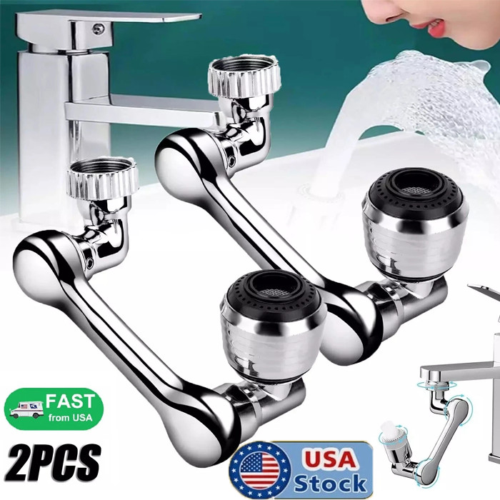 2 Pcs Universal 1080&deg; Swivel Extension Faucet Aerator Rotate Robotic Arm Extend