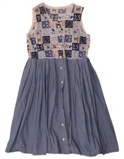Vintage Womens Sleeveless A-Line Dress UK 12 Medium Blue Patchwork DL12