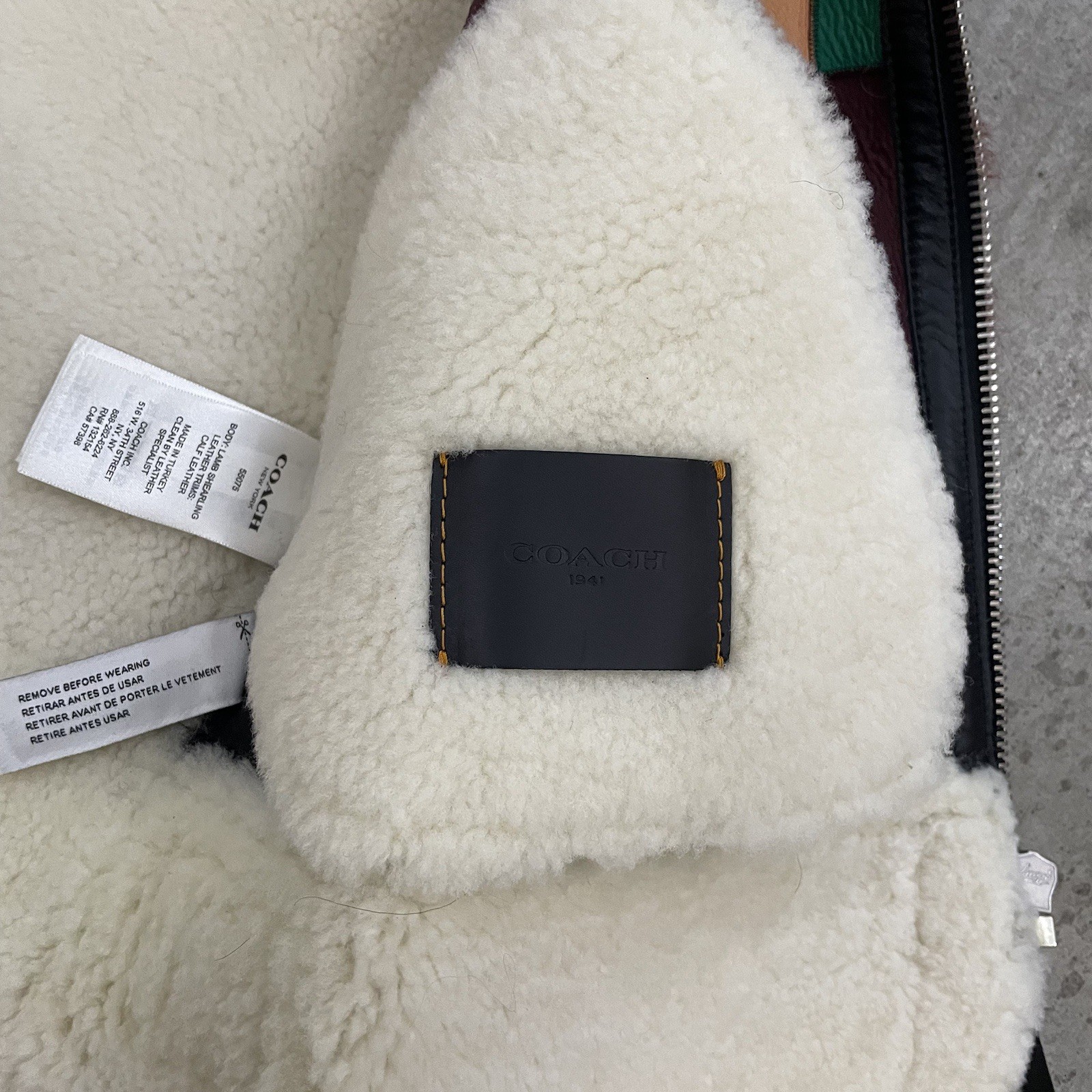 Coach Patchwork Shearling Cracked Leather Zip Up … - image 7