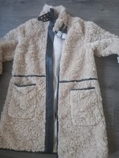RIVER ISLAND Beige Faux Fur Faux Leather Coat Size 10/12 Next Day Post