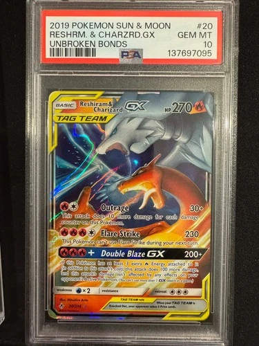 PSA 10 Reshiram & Charizard GX - 20/214 - Unbroken Bonds - Pokemon - Read Desc.