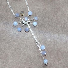 925 Silver Plated Flower Beaded Botswana Agate Necklace 18" Most Beautiful JW