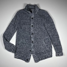 Old Navy Cardigan Men Medium Blue Heather Knit Mock Neck Button Wool Blend