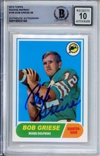 1968 TOPPS 2012 ROOKIE REPRINT BOB GRIESE HOF SIGNED BAS BECKETT GEM MINT 10