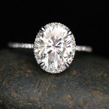 3.20 Ct Oval Cut Lab-Created White Diamond Engagement Ring 14K White Gold FN