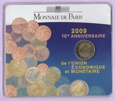 Coincard, 2 Euro BU, FRANCE 2009, 10 ANS UEM, 2 €, Union Economique et Monétaire - Photo 1/2