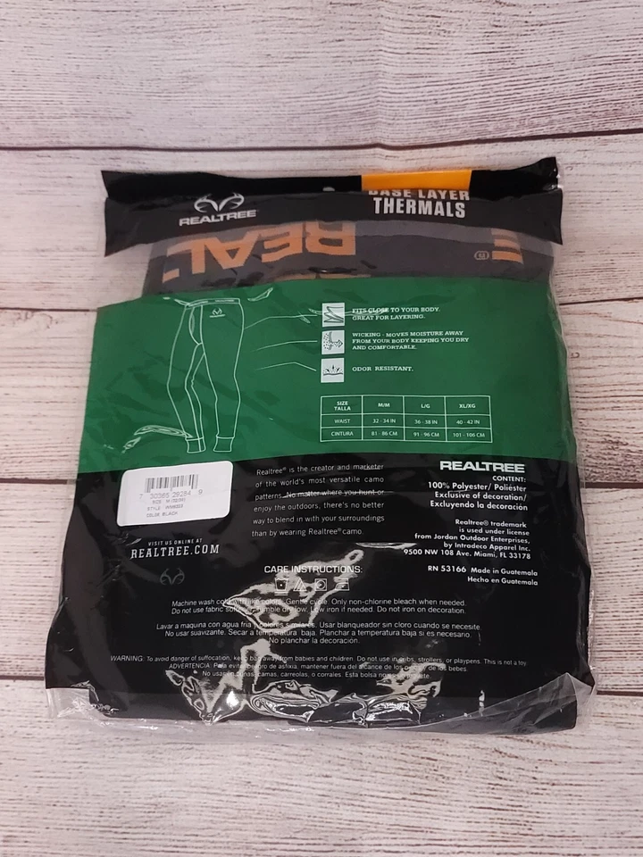 Realtree Mens Performance Thermal Black Bottom Size M Base Layer Pants New - Image 3 of 3