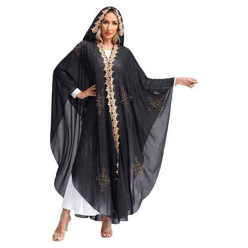 Women's Poncho Sheer Dresses Turkish Cloak Middle Eastern Cardigan African Arab - 第 18/70 張圖片