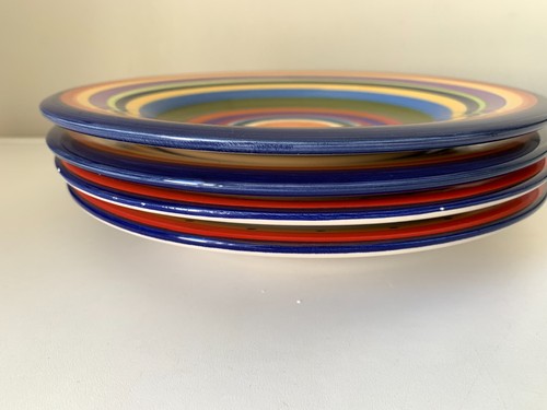 Plates x8 Living Art 'CASABLANCA' Multicoloured Stripes Casa Domani 21cm - Picture 16 of 17