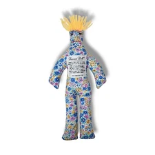 Dammit Doll Stress Relief Reliever 12" Rag Cloth Floral Poppies Blue Purple Toy