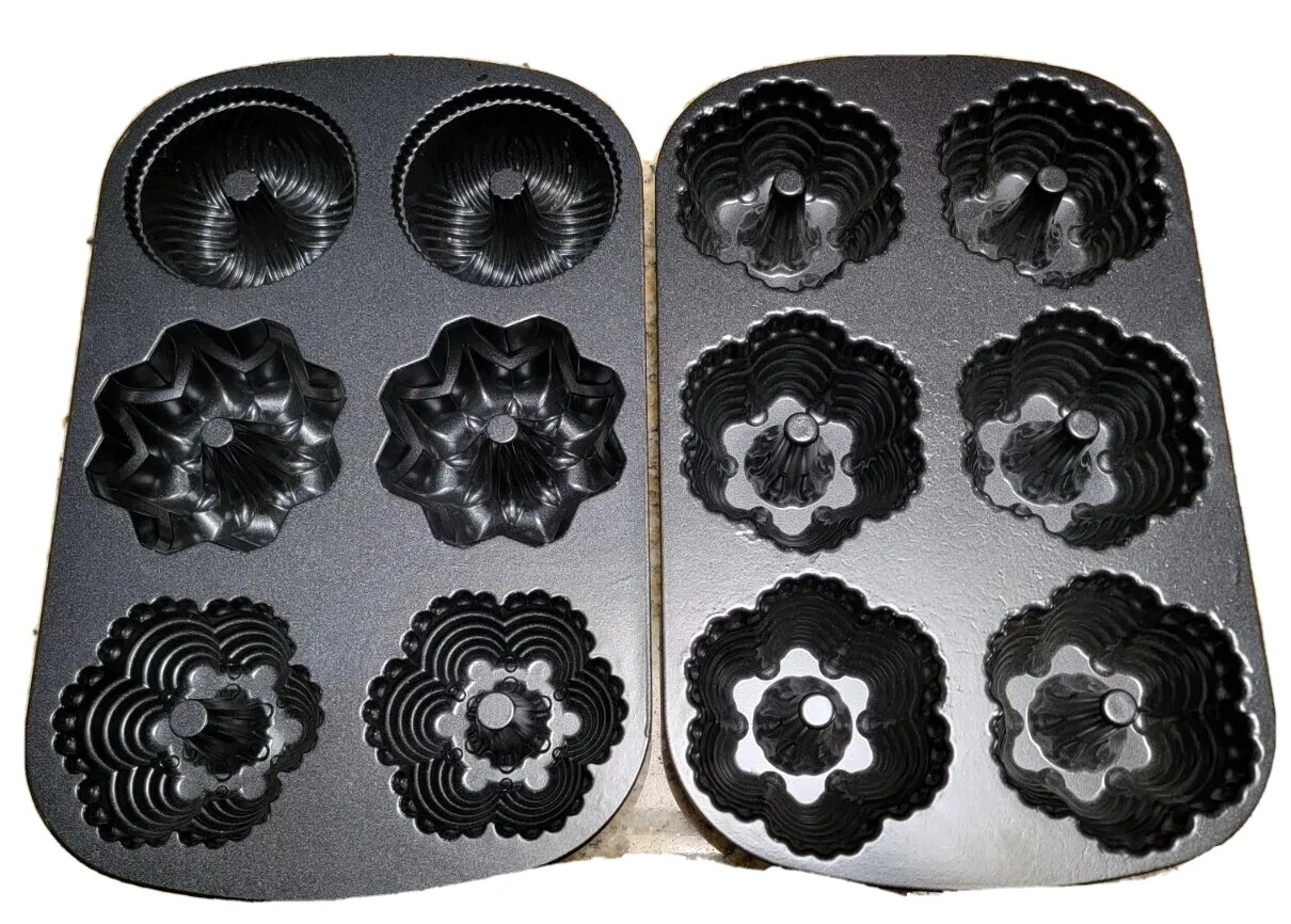 LOT Of 3 Nordic Ware Festival Muffin Bundt Pan 6 Cast Aluminum 6 Cup X2, Loaf