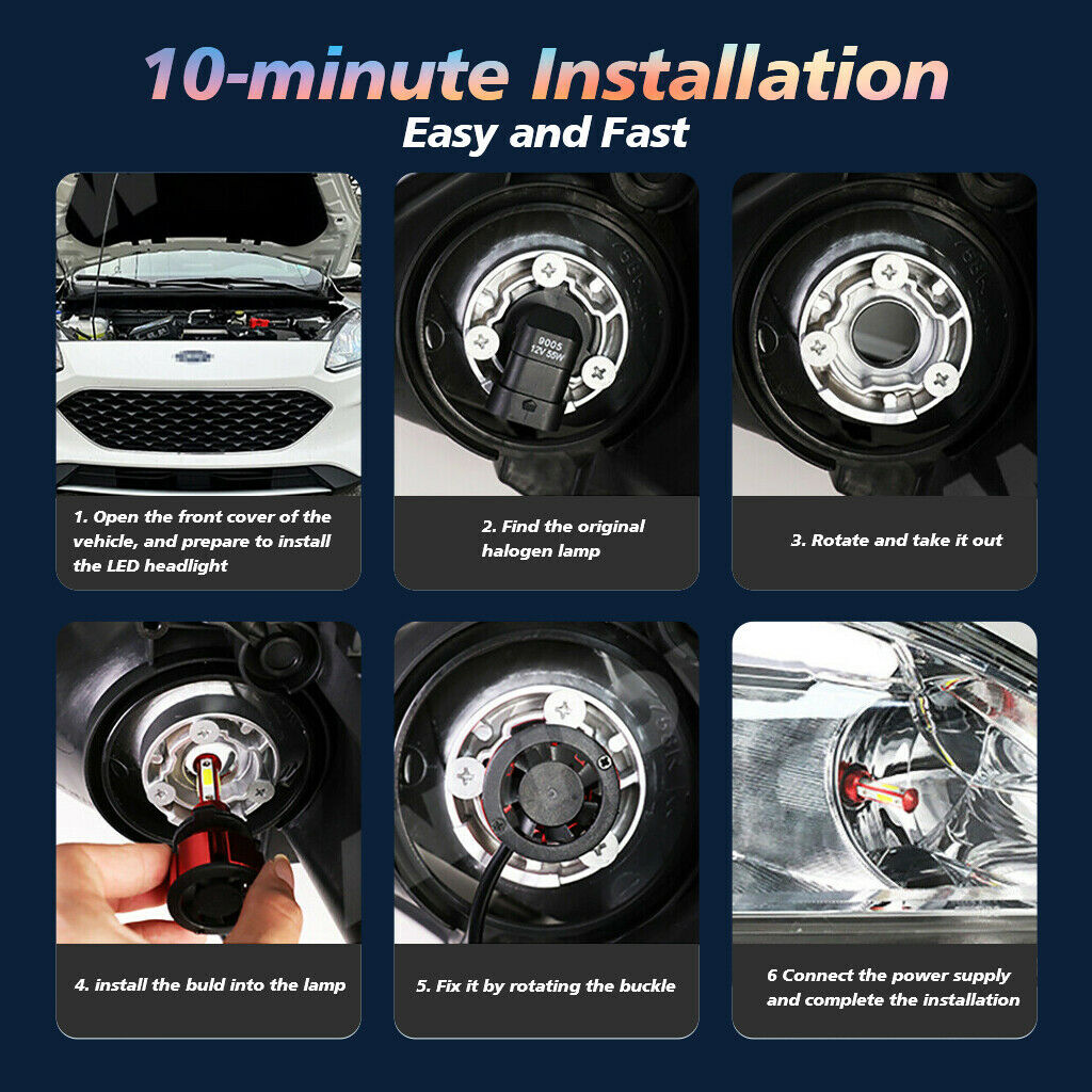 H11 H9 LED Headlight Bulbs Kit - 4-Side Super Bright, 6000K White, 200W, 10,000LM 7 thumbnail image