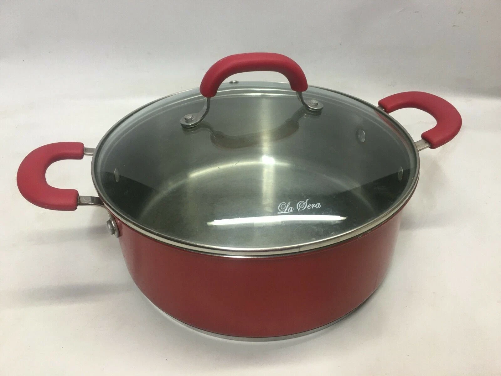 La Sera Fine Cookware Casserole Pan 5.0 QT Pot. Red Stainless Steel