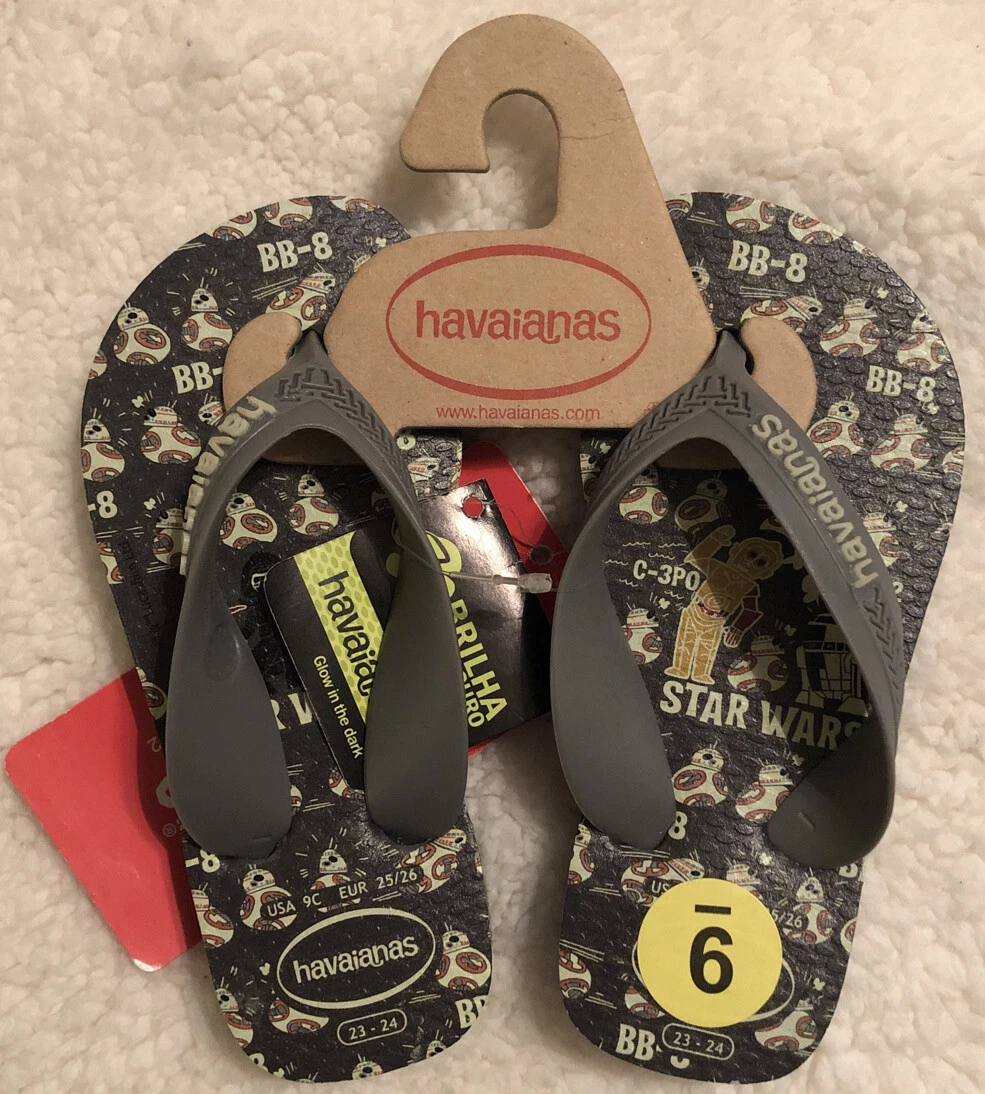 Havaianas Star Wars BB 8 SZ 9 Steel Gray GLOW IN THE DARK Flip
