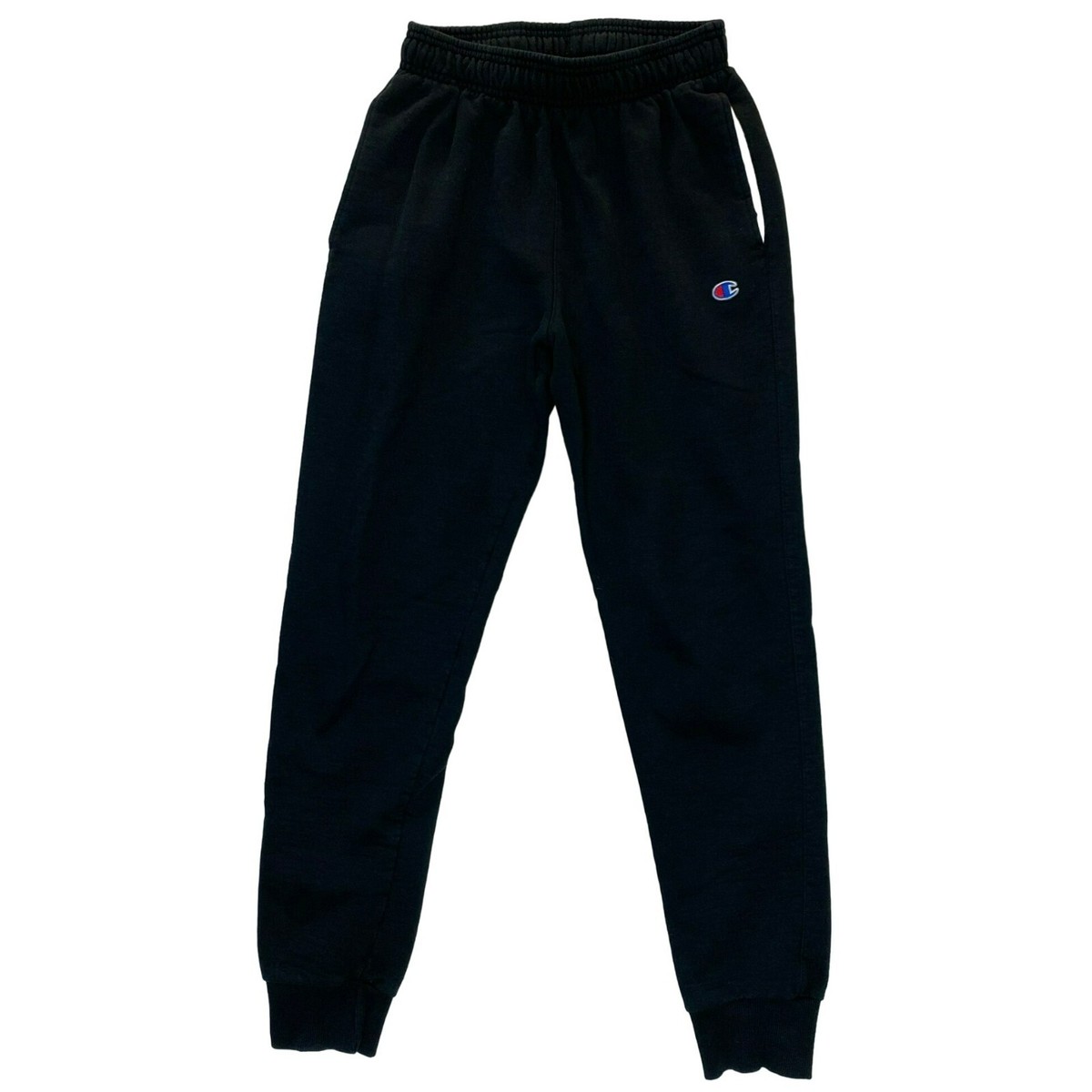 Vintage Champion Black Sweatpants Joggers Mens Small Pockets Grey 
