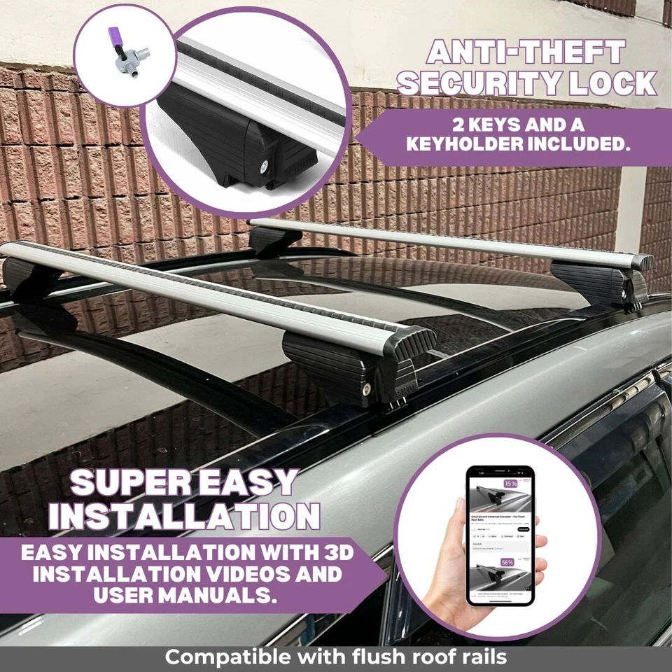 Barras transversais para rack de teto ERKUL para Lexus NX200T NX300 NX300H 2015-2021 | - Prata - Imagem 3 de 4