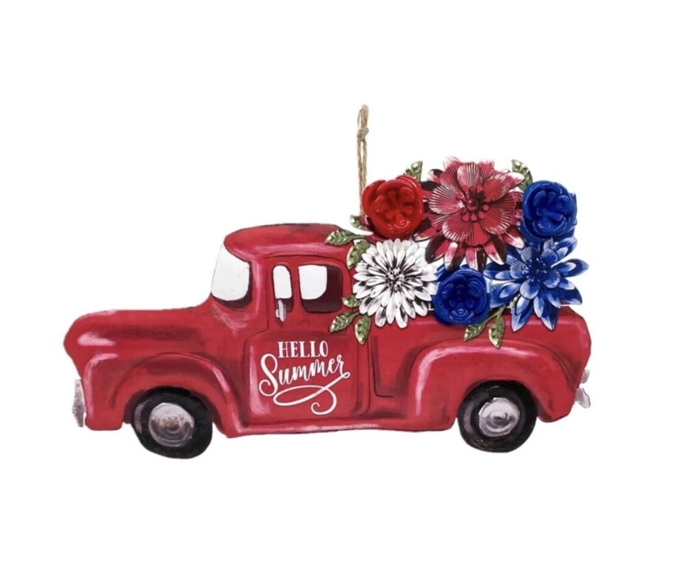 ¡NUEVO! Letrero de metal pintado The Pioneer Woman Hello Summer Truck rojo blanco azul julio Foto 4 de 4