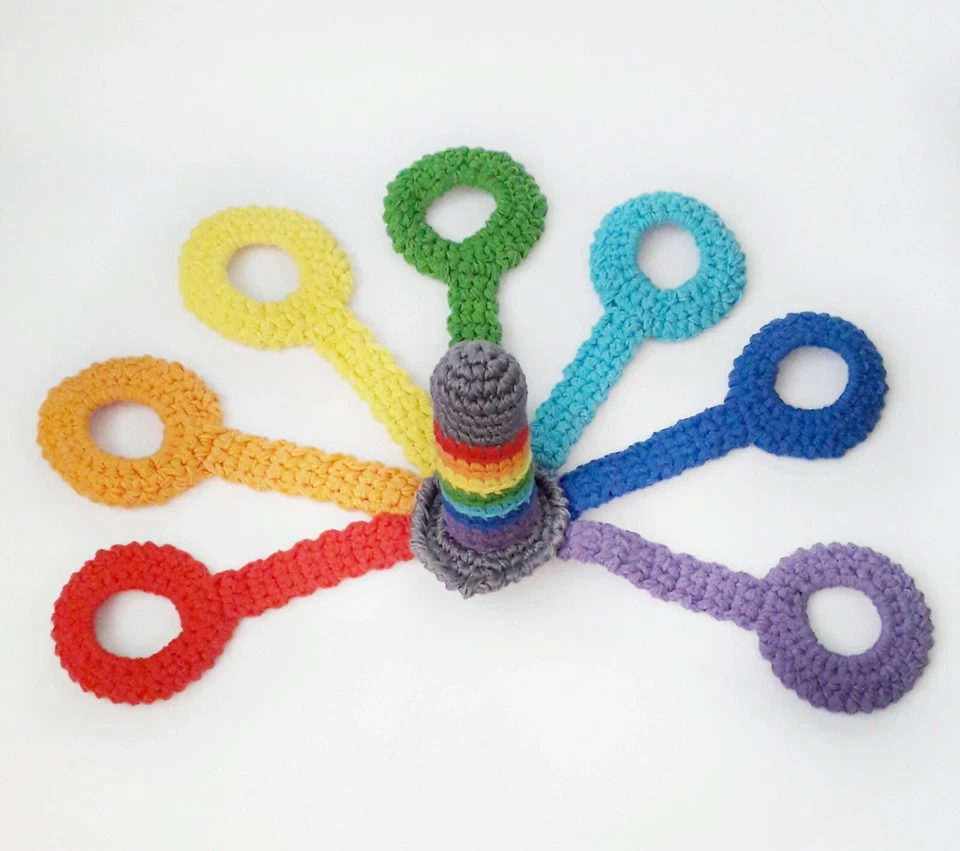 Pattern Waldorf and Montessori eco toy Pattern rainbow pyramid with rings - Image 4 of 4