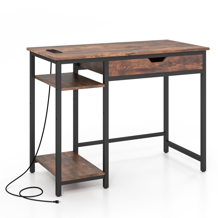Computer Desk with Drawer, Charging Station, and Adjustable Shelf for Office Work-image