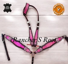 Western Leather Tack Set For Horse |  Pink Shiney Gator Tack set