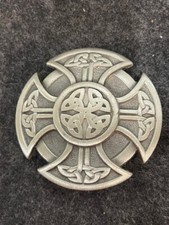 Vintage Pure Pewter Celtic Knot Iron Cross 3 inch Belt Buckle 4550 Keltic 2000