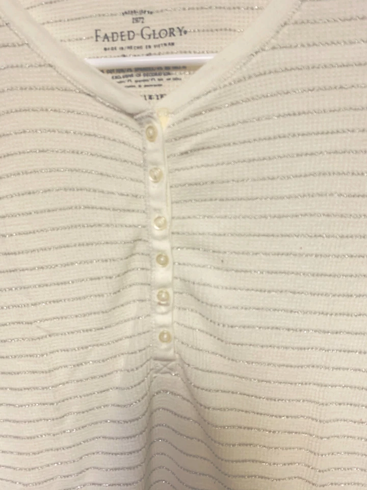 Camisa de manga larga Faded Glory Girls blanca con rayas negras talla XL 14/16  Foto 2 de 4