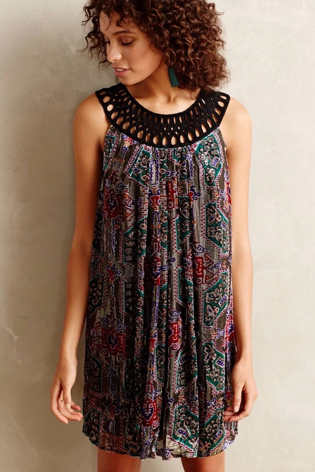 Vestido MOULINETTE SOEURS ANTHROPOLOGIE Linnea Burnout Terciopelo Metálico Talla S Foto 2 de 4