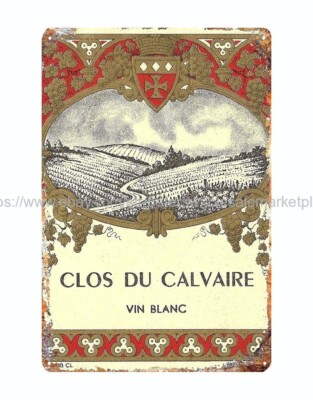 wall décor Clos Du Calvaire Vin Blanc White Wine 1940s Label metal tin sign