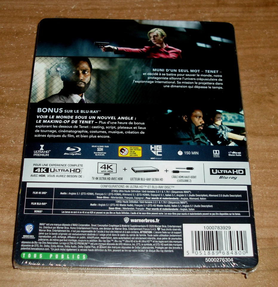 Tenet 4K UHD+Blu-Ray+Blu-Ray Extras Steelbook Nuevo Sellado Accion Thriller - Imagen 2 de 4