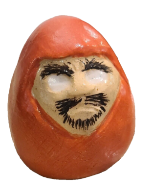 顔だるま Daruma Japanese Orange Clay Man Figure Lucky Charm Mustache White