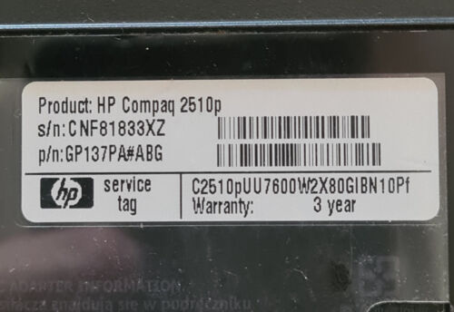 HP COMPAQ 2510P 12 inch NOTEBOOK PC