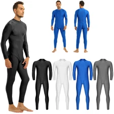 Men Bodysuit Yoga Leotard Long Sleeve Unitard Full Body Mock Neck Skin-Tight