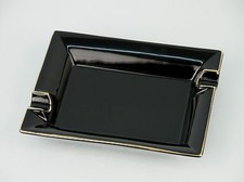 Zigarrenascher Porzellan schwarz Goldrand 21cm 2 Ablagen Zigarren Aschenbecher
