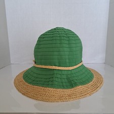 Scala Palm Royale Fabric Raffia Bucket Sun Hat With Drawstring OSFA