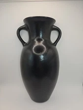 Vintage Black Ceramic Hanging Wall Pocket Vase Shape 11.75 X 6.25 X 2.75 In