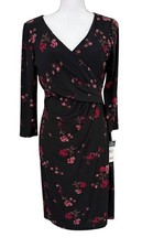 Lauren Ralph Lauren Dress New Size 10 Sheath Ruched Waist Lined Black Floral