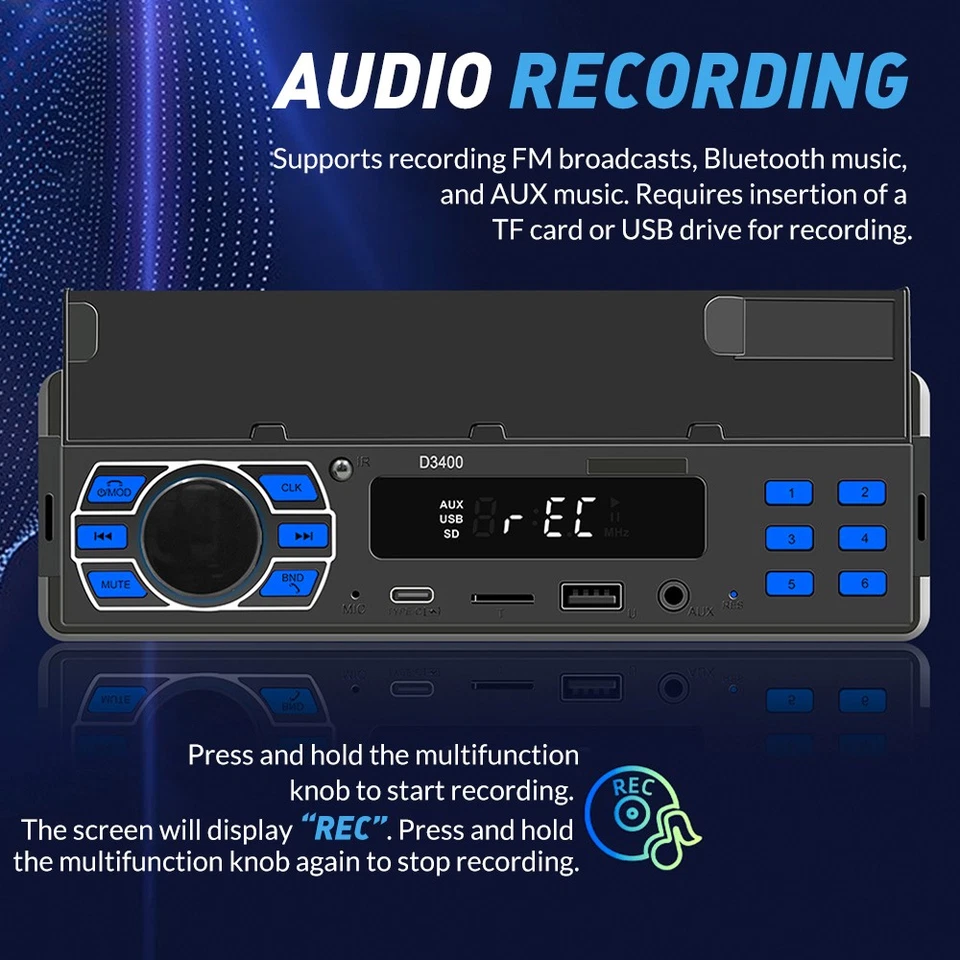 Bluetooth Car Stereo Radio In- Dash Head Unit FM/USB/AUX SD MP3 Player Input - Image 4 of 4