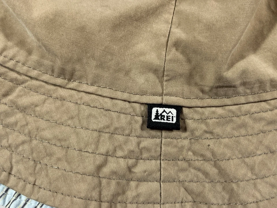 Sombrero de cubo reversible REI tostado y azul forro a rayas adulto unisex senderismo al aire libre Foto 2 de 4