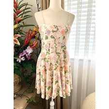 NWT Zara Straight Neckline Spaghetti Strap Floral Mini Dress in Cream Women's S