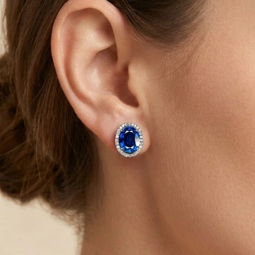 Dazzling Royal Blue Tanzanite 9.05Ct 925 Sterling Silver White Gold Earrings