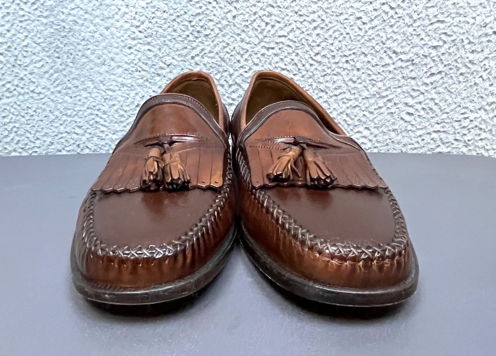 JOHNSTON & MURPHY Shoes Men 10 M Brown Leather Tasseled Dress Loafers Made Italy